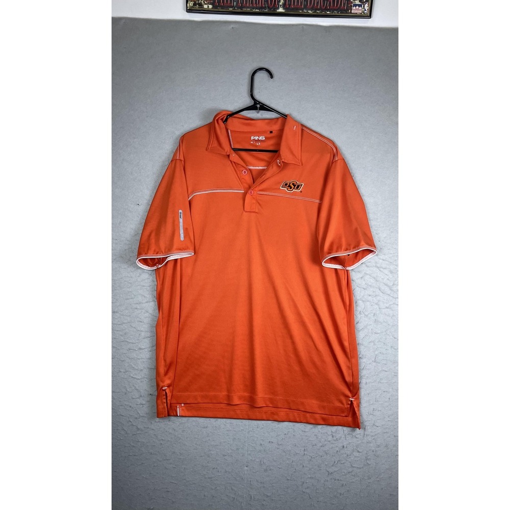 Oklahoma State Cowboys Shirt Mens Large Orange NCAA Golf PING Polo Short Sleeve